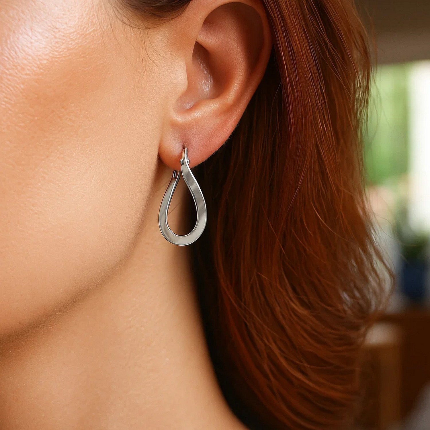 14k White Gold Twisted Freeform Hoop Earrings
