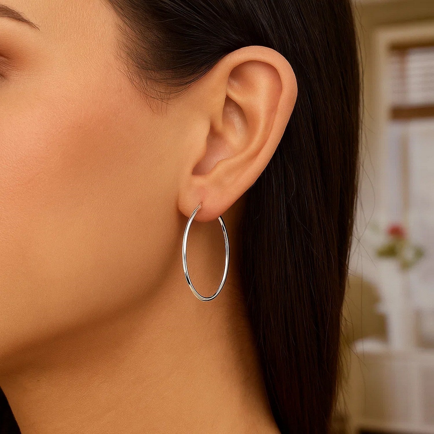 10k White Gold Polished Hoop Earrings (1.5x30mm)