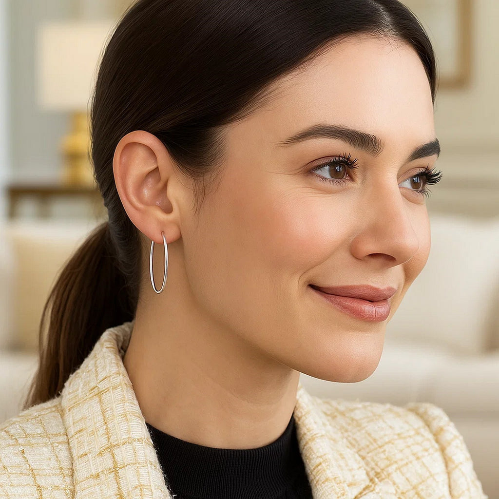 10k White Gold Polished Hoop Earrings (1.5x30mm)