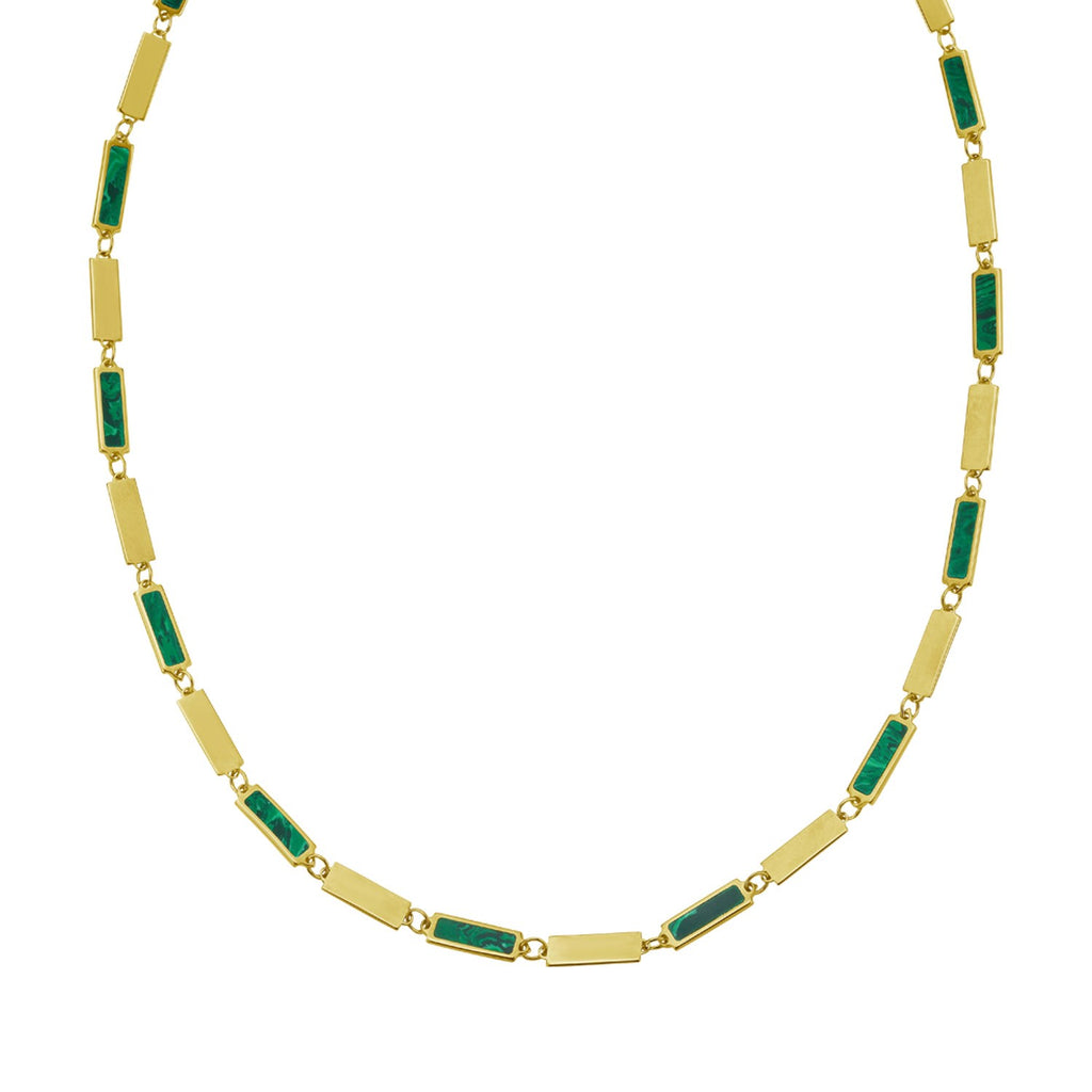 14K Yellow Gold Malachite Rectangle Links Necklace (3.50 mm)