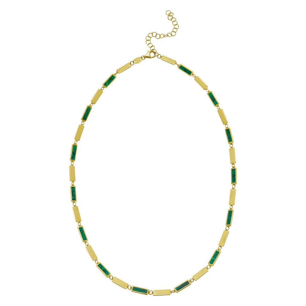 14K Yellow Gold Malachite Rectangle Links Necklace (3.50 mm)