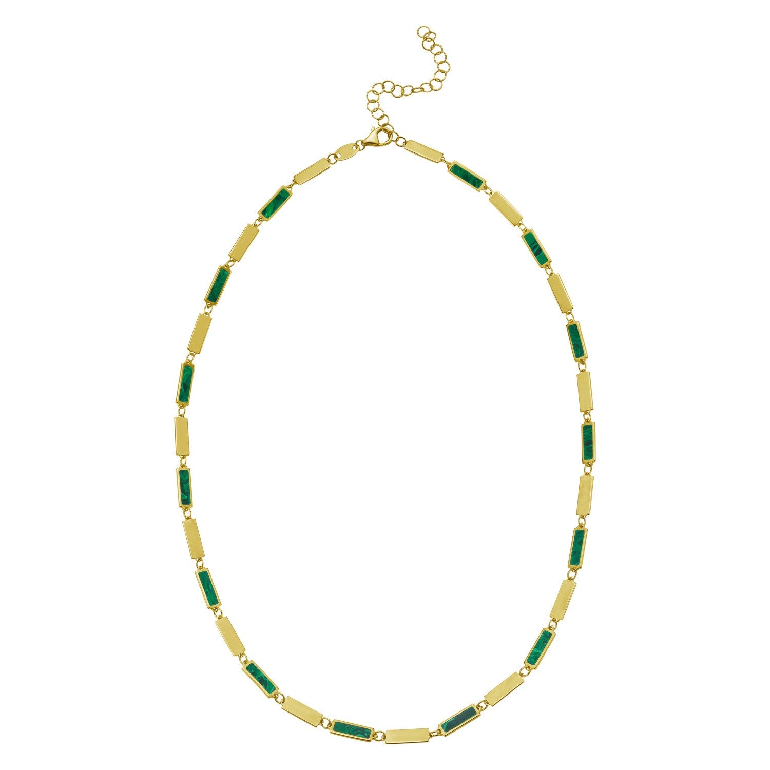 14K Yellow Gold Malachite Rectangle Links Necklace (3.50 mm)
