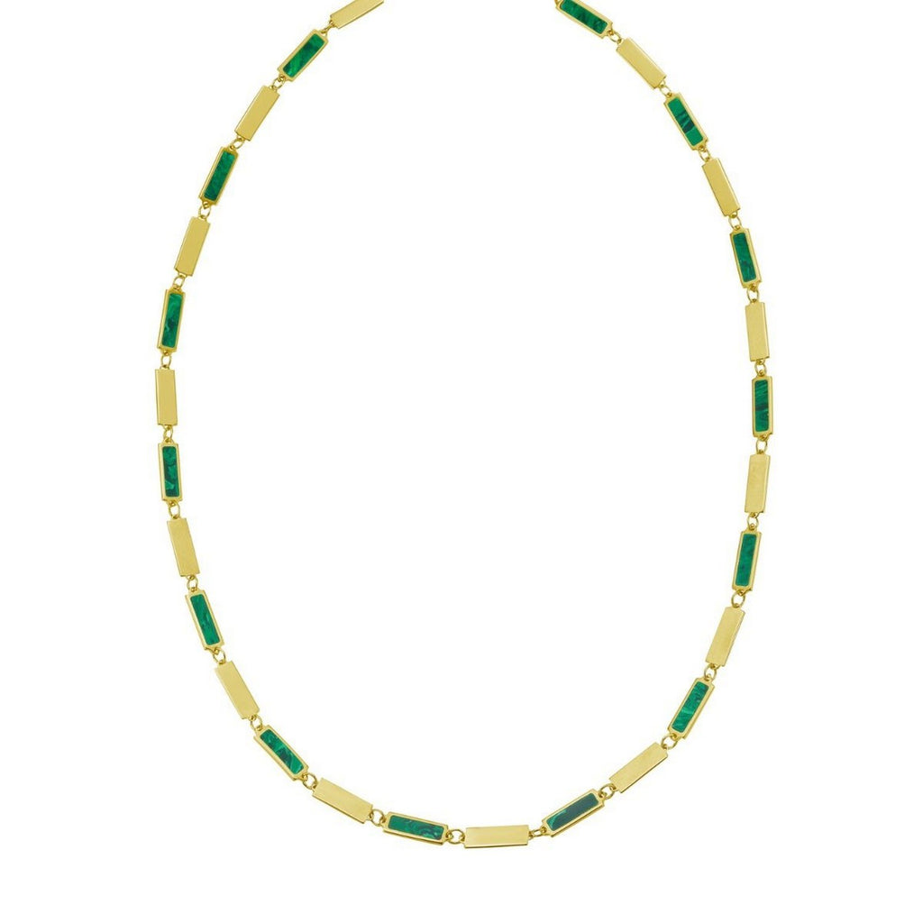 14K Yellow Gold Malachite Rectangle Links Necklace (3.50 mm)