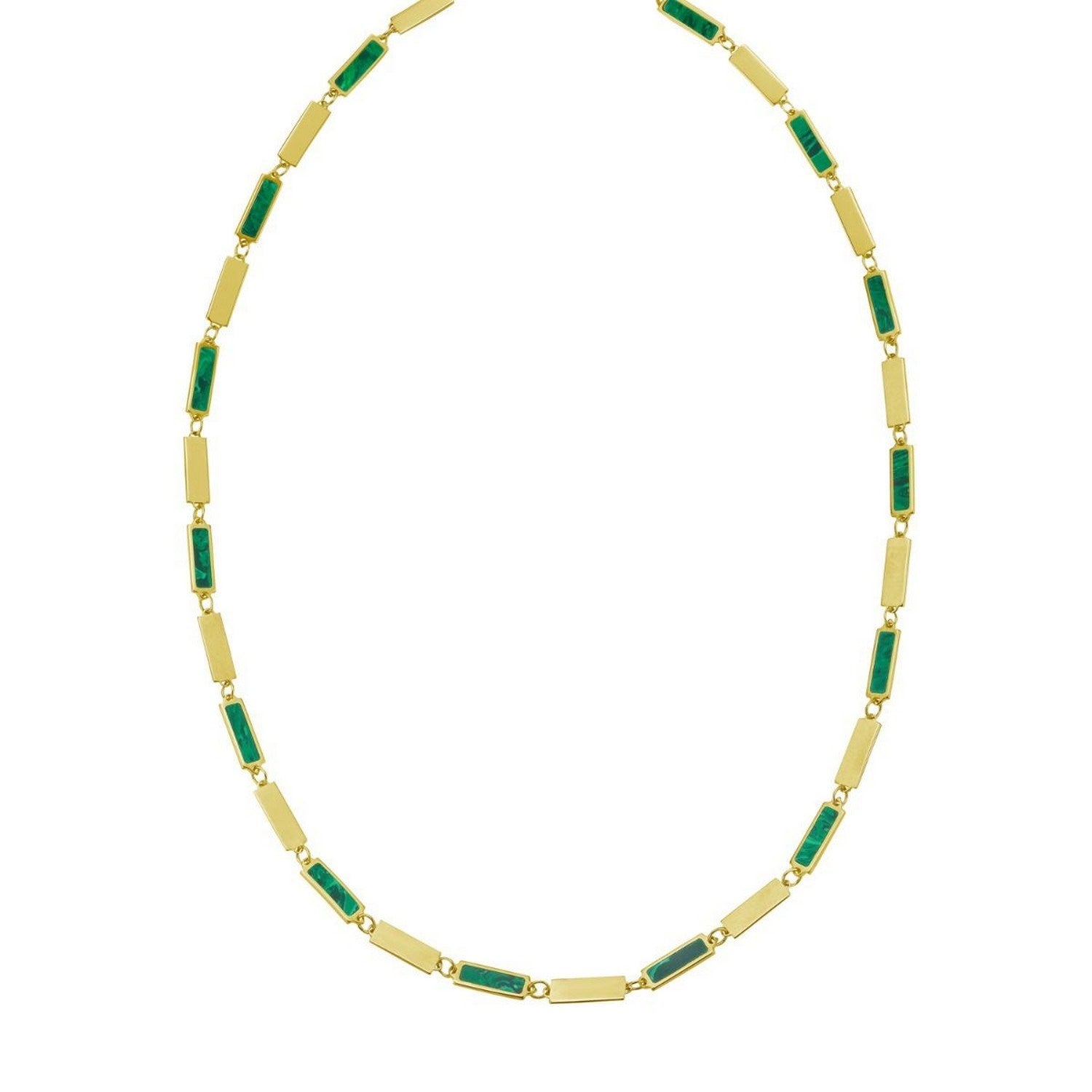 14K Yellow Gold Malachite Rectangle Links Necklace (3.50 mm)