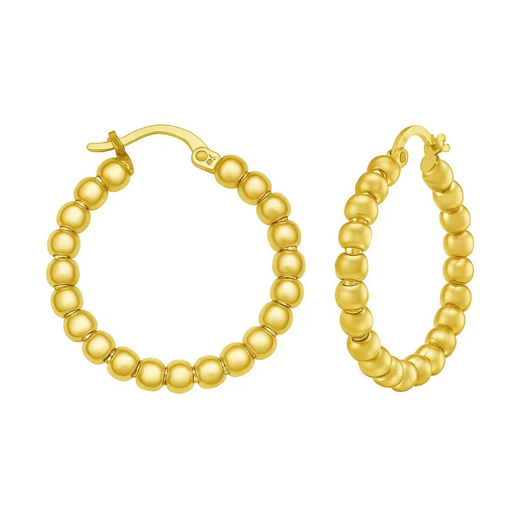 14K Yellow Gold Polished Medium Bead Hoop Earrings