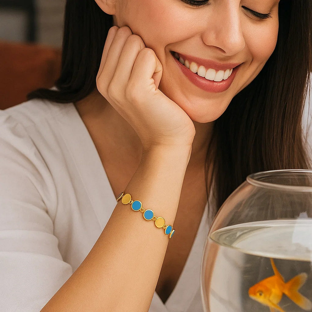 Turquoise Composite Gem Alternating Bracelet in 14K Yellow Gold (5.00 mm)