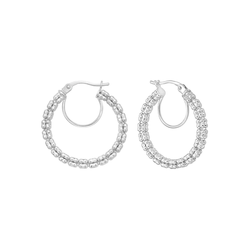 14K White Gold Ice Chain Round Hoops Earrings