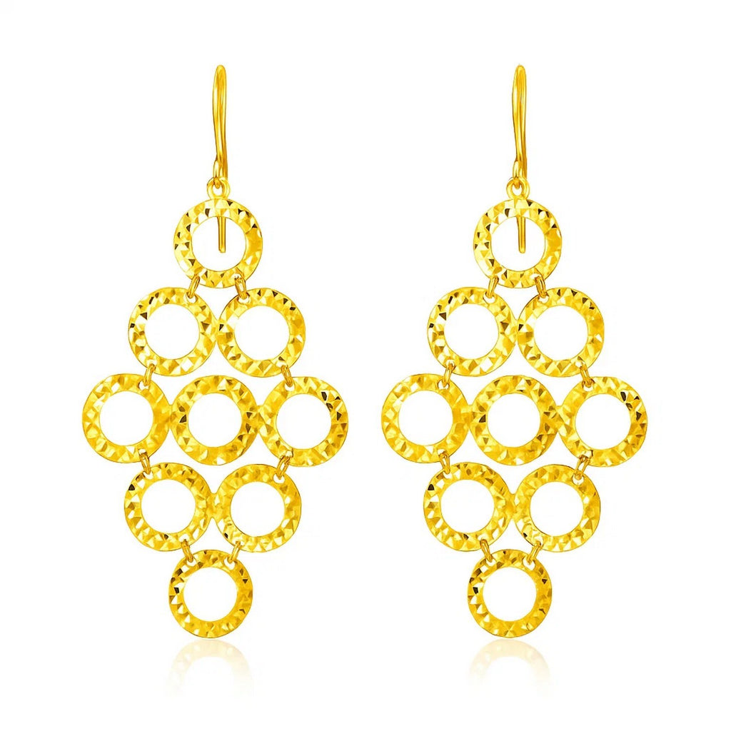14k Yellow Gold Earrings with Textured Open Circle Motifs