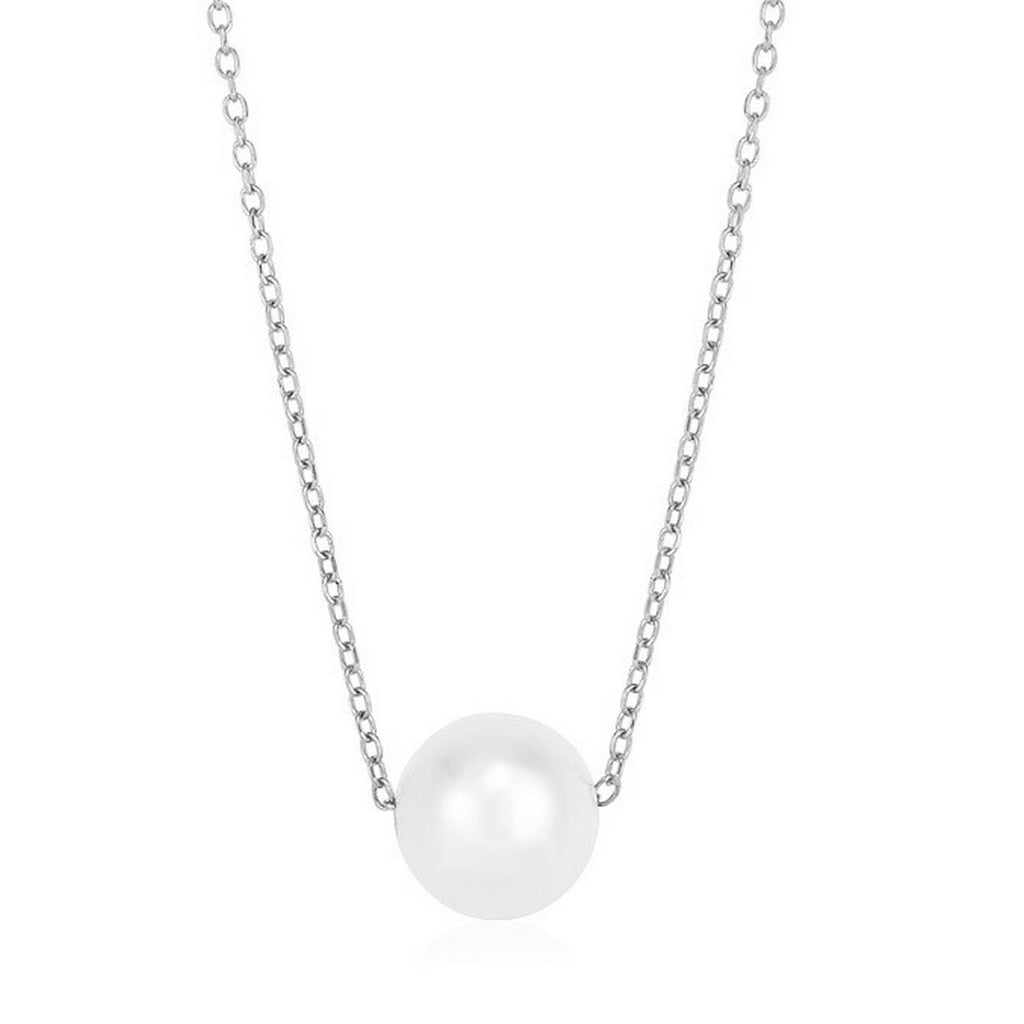 14k White Gold Pearl Solitaire Necklace