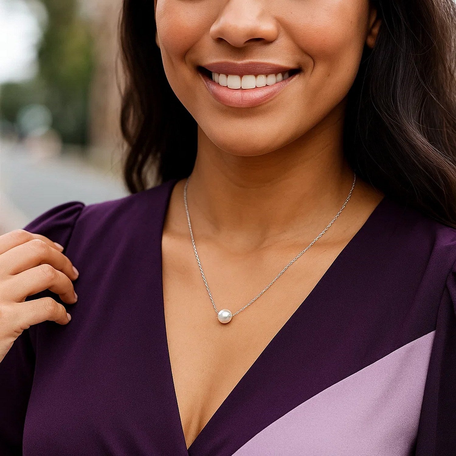 14k White Gold Pearl Solitaire Necklace