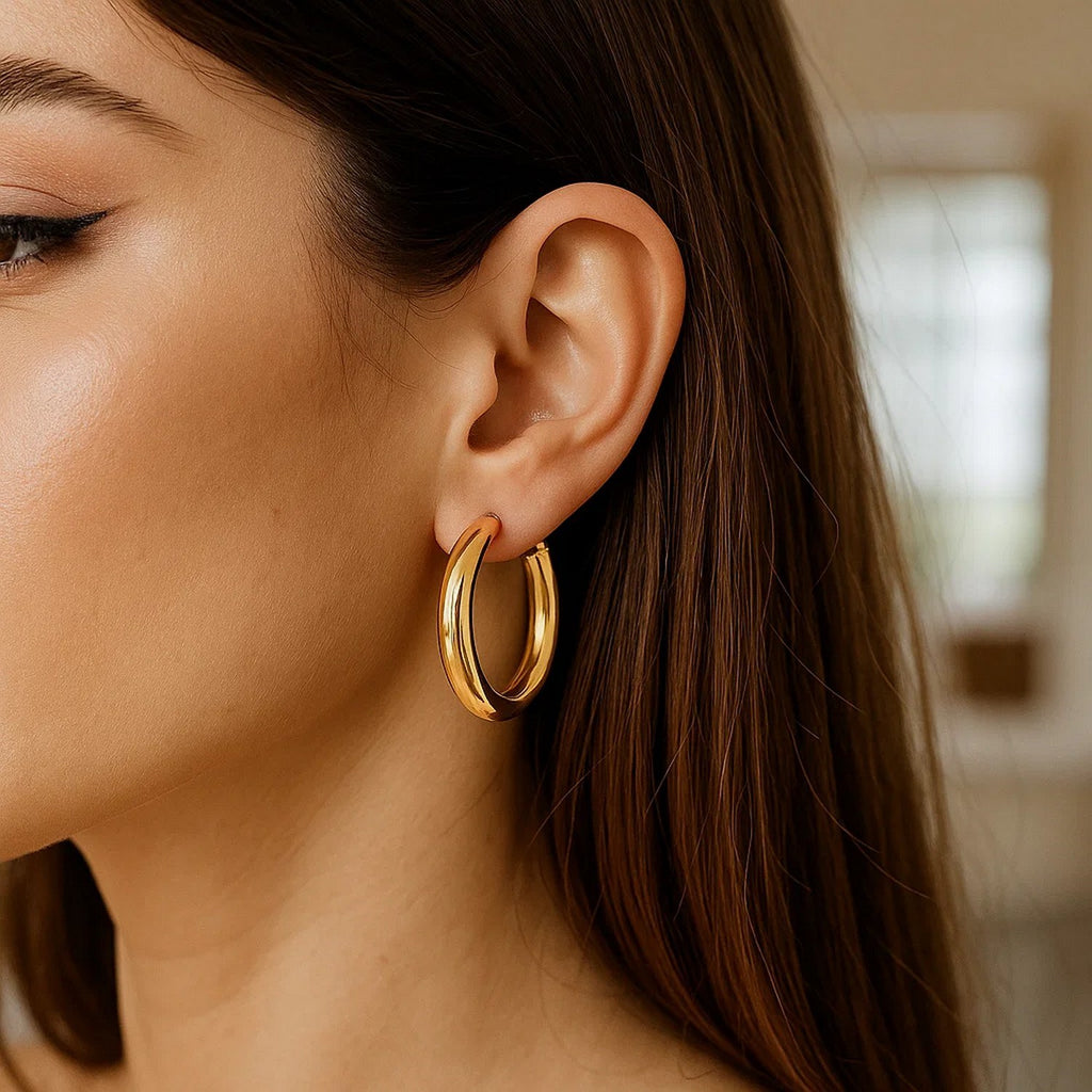 Sterling Silver Yellow Gold Plated Round Hoop Earrings