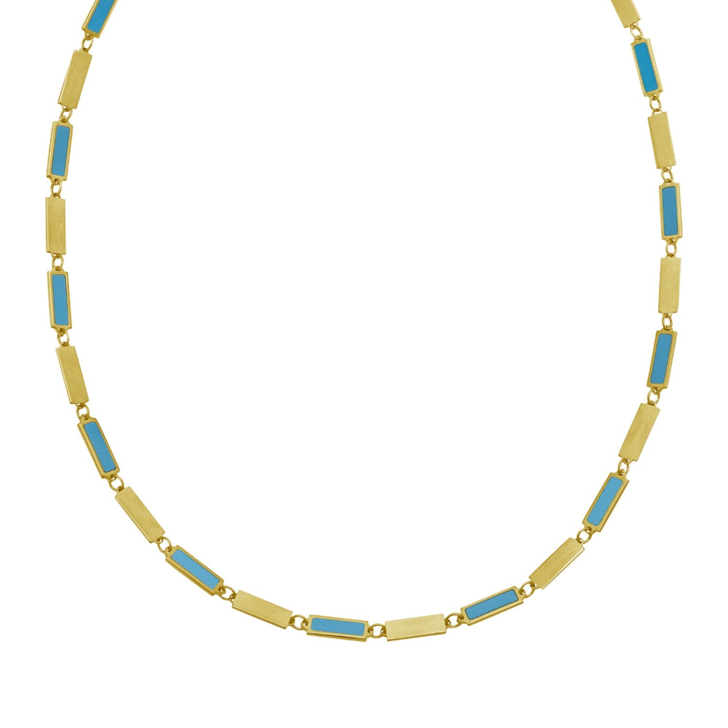 14K Yellow Gold Turquoise Rectangle Links Necklace (3.50 mm)
