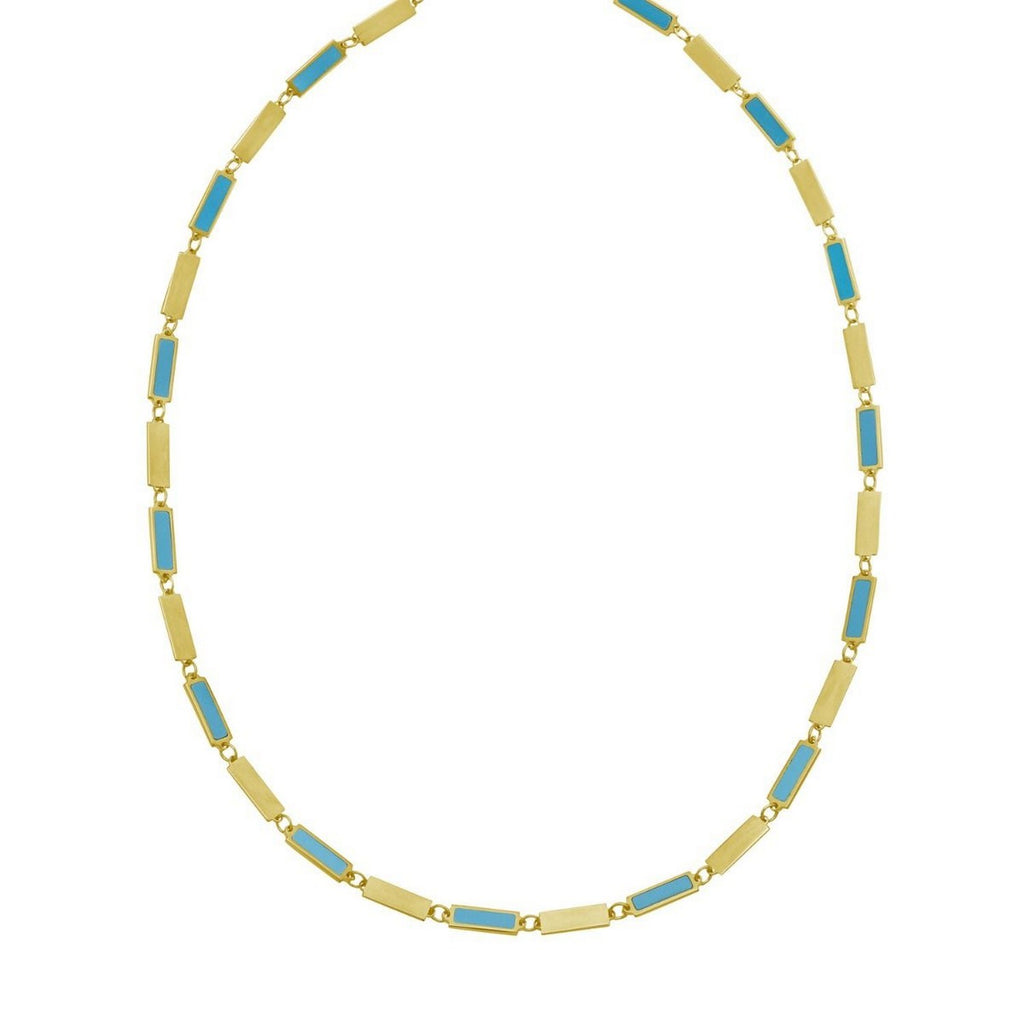 14K Yellow Gold Turquoise Rectangle Links Necklace (3.50 mm)