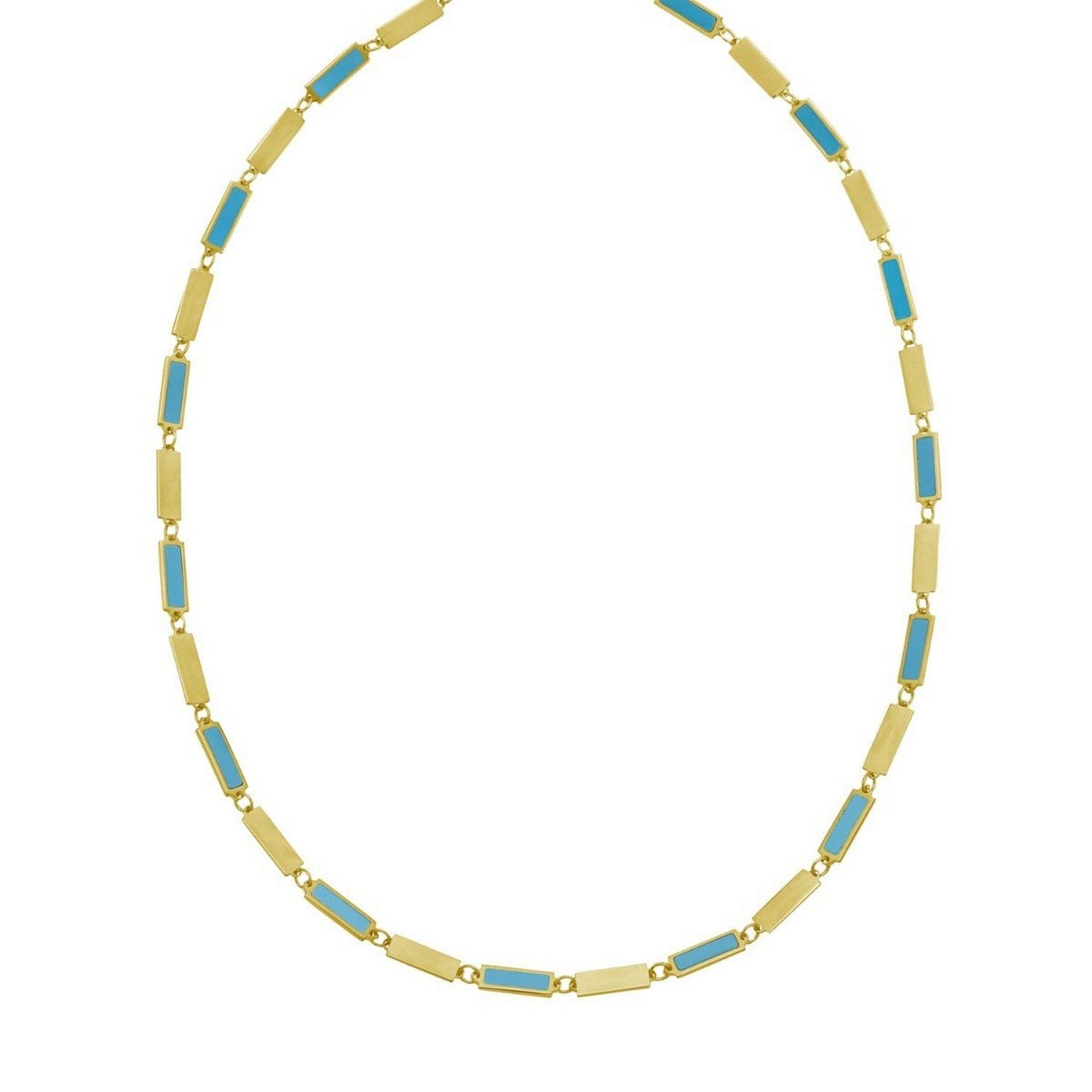 14K Yellow Gold Turquoise Rectangle Links Necklace (3.50 mm)
