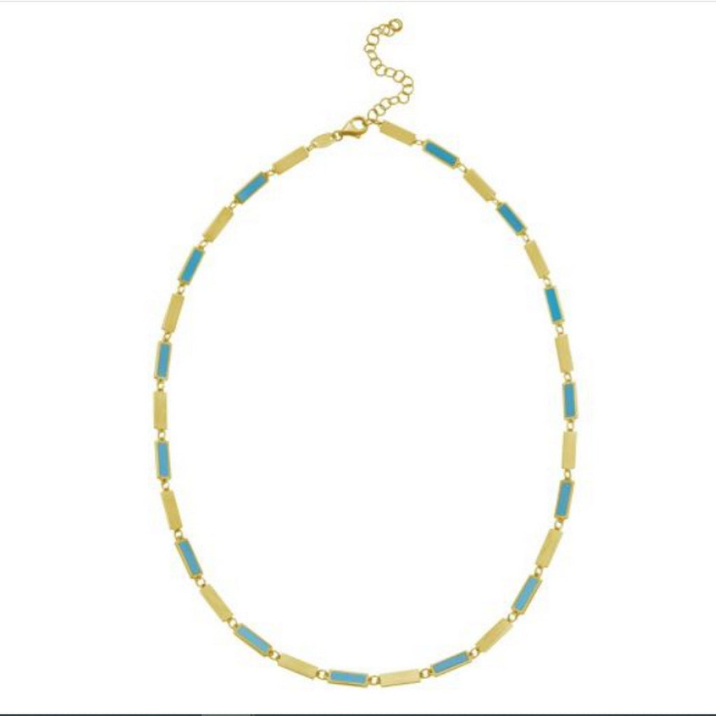 14K Yellow Gold Turquoise Rectangle Links Necklace (3.50 mm)