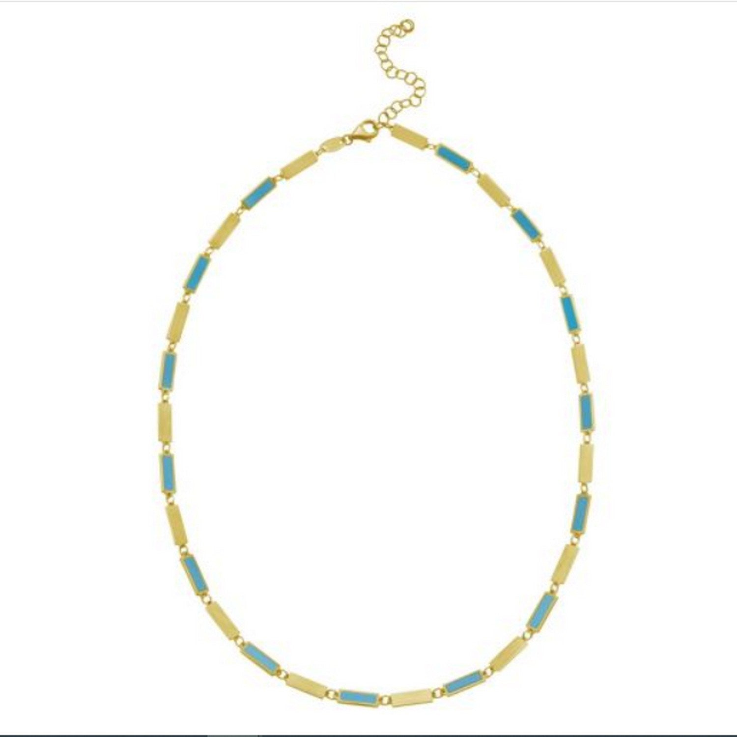 14K Yellow Gold Turquoise Rectangle Links Necklace (3.50 mm)