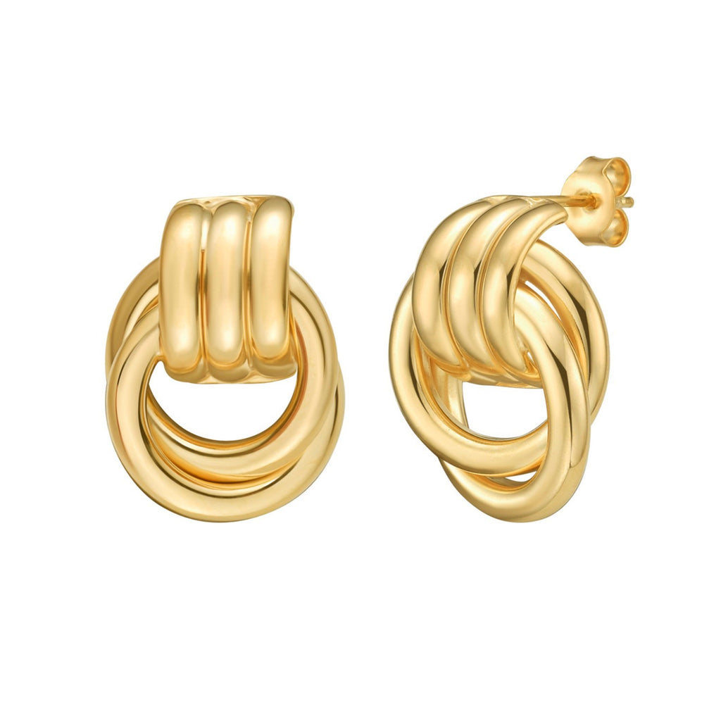 Sterling Silver Yellow Gold Plated Triple Door Knocker Hoop Earrings
