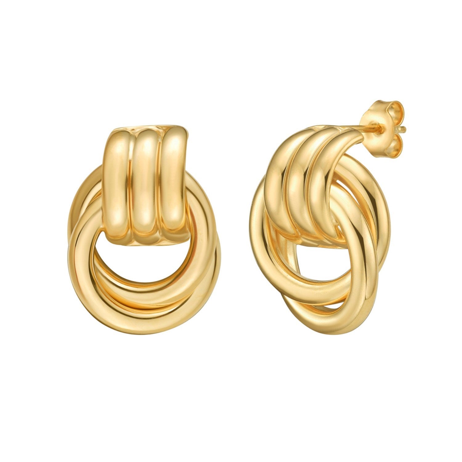 Sterling Silver Yellow Gold Plated Triple Door Knocker Hoop Earrings