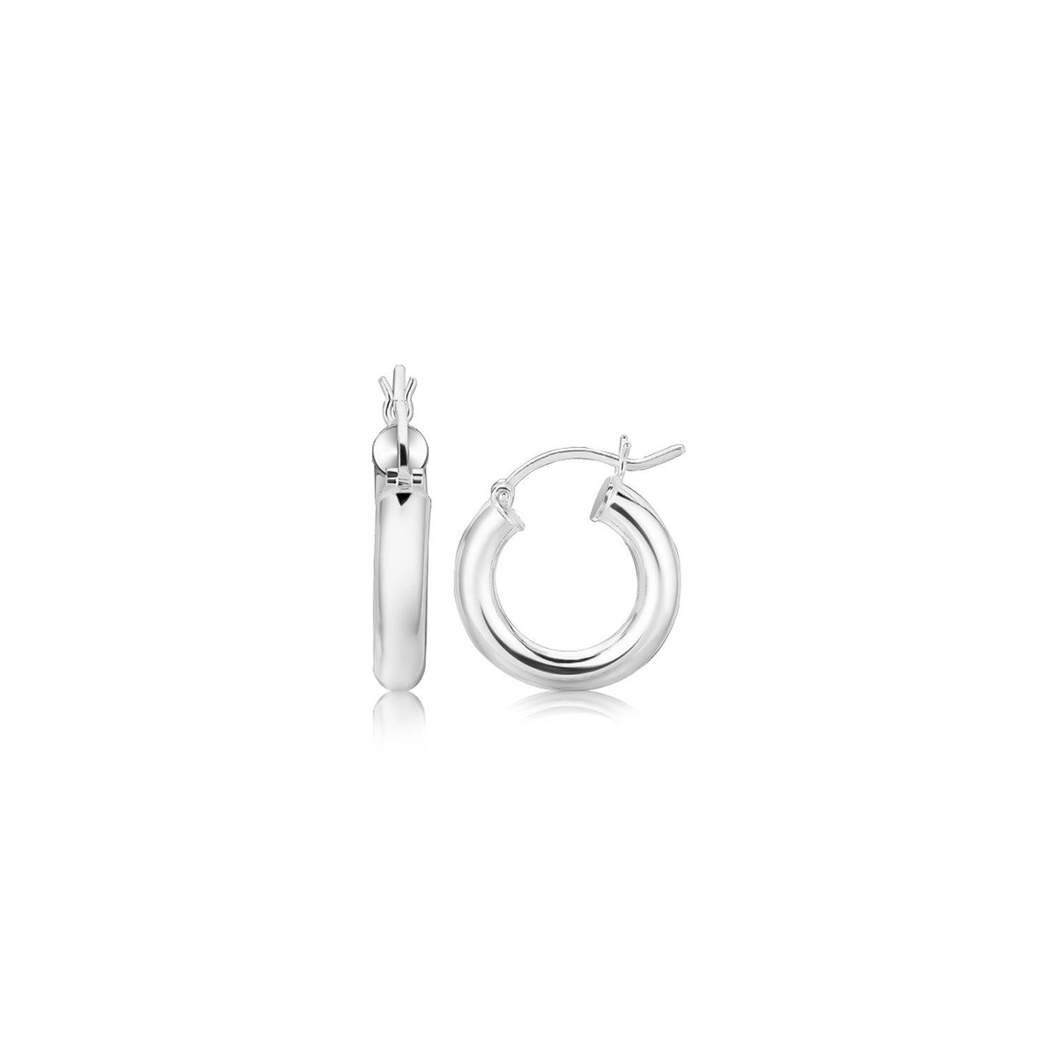 Polished Rhodium Plated Thick Hoop Earrings in Sterling Silver (4x20mm)