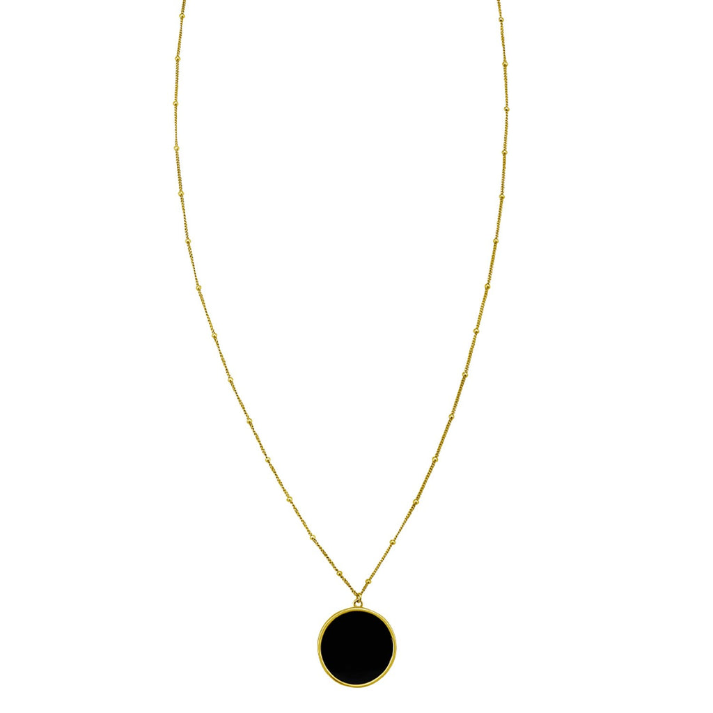 14K Yellow Gold Onyx Inlay Circle Necklace