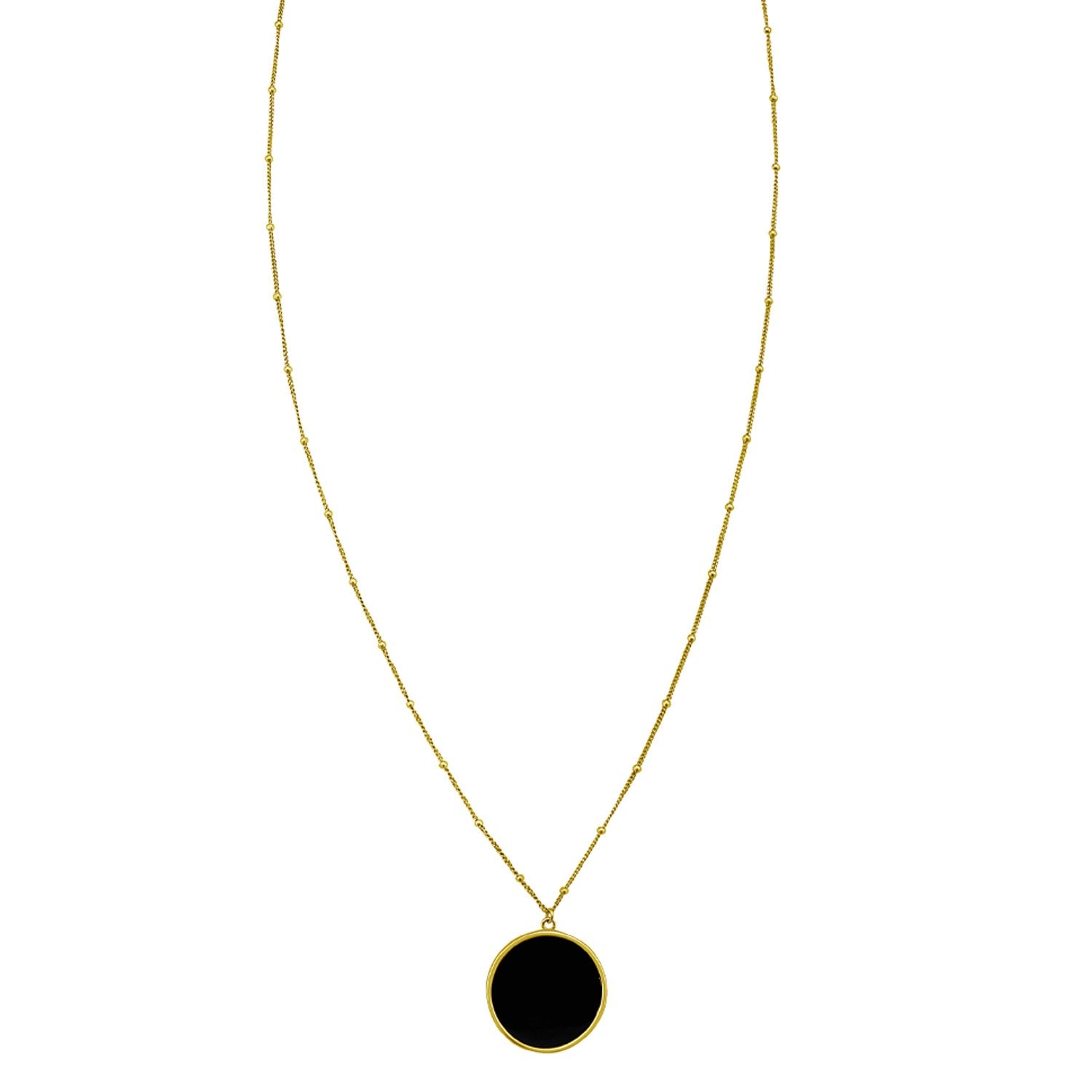 14K Yellow Gold Onyx Inlay Circle Necklace