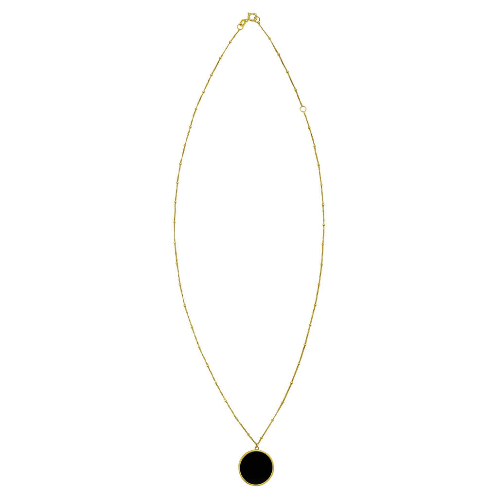 14K Yellow Gold Onyx Inlay Circle Necklace