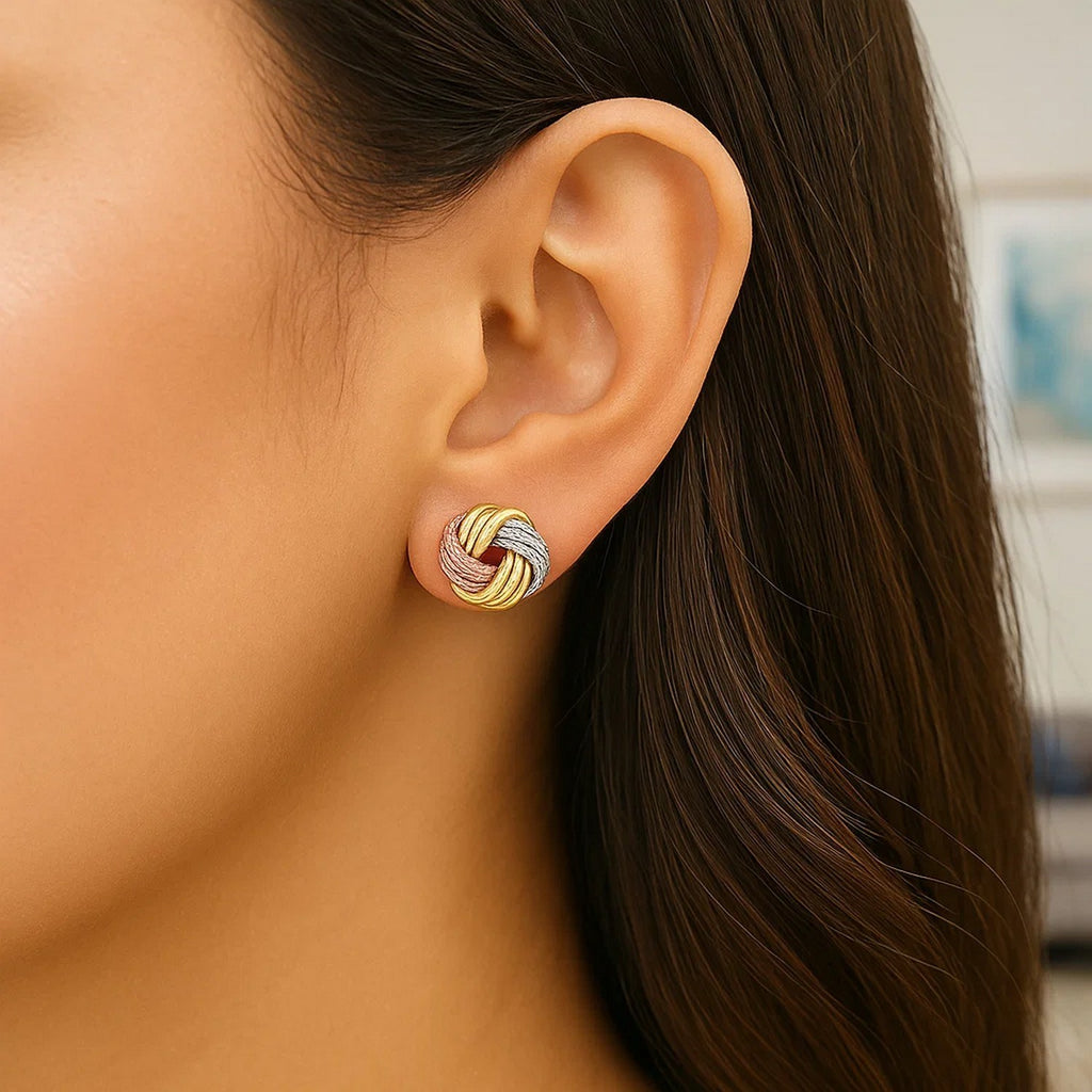Love Knot Post Earrings in 14k Tri Color Gold
