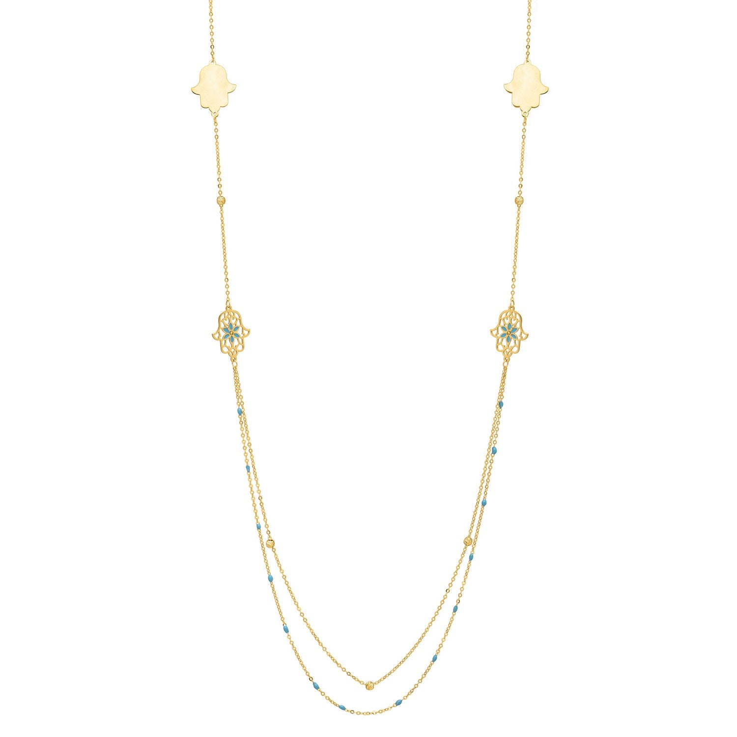 Long Hamsa Necklace in 14K Yellow Gold