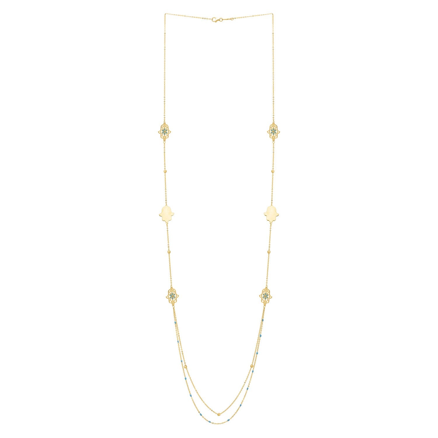 Long Hamsa Necklace in 14K Yellow Gold