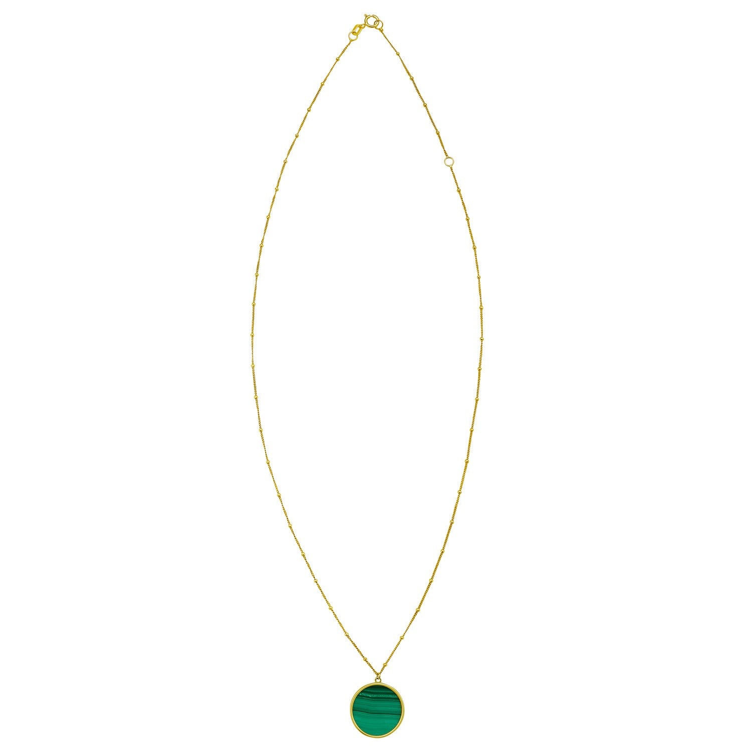 14K Yellow Gold Malachite Inlay Circle Necklace