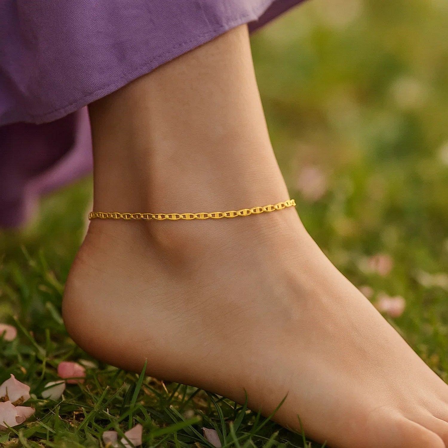 10k Yellow Gold Mariner Link Anklet 1.2mm