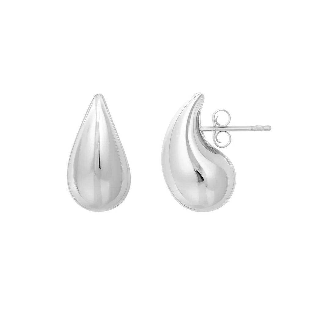 Sterling Silver Rhodium Plated Puffed Teardrop Earrings