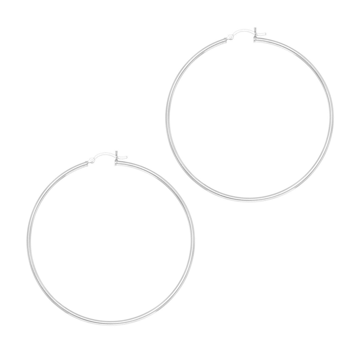 Rhodium Plated Hoop Earrings in Sterling Silver (2x60mm)
