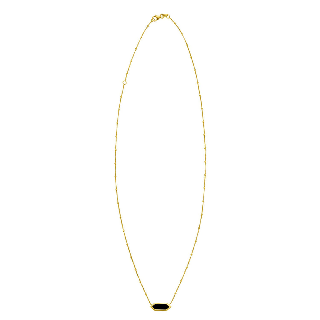 14K Yellow Gold Hexagon Onyx Pendant Necklace