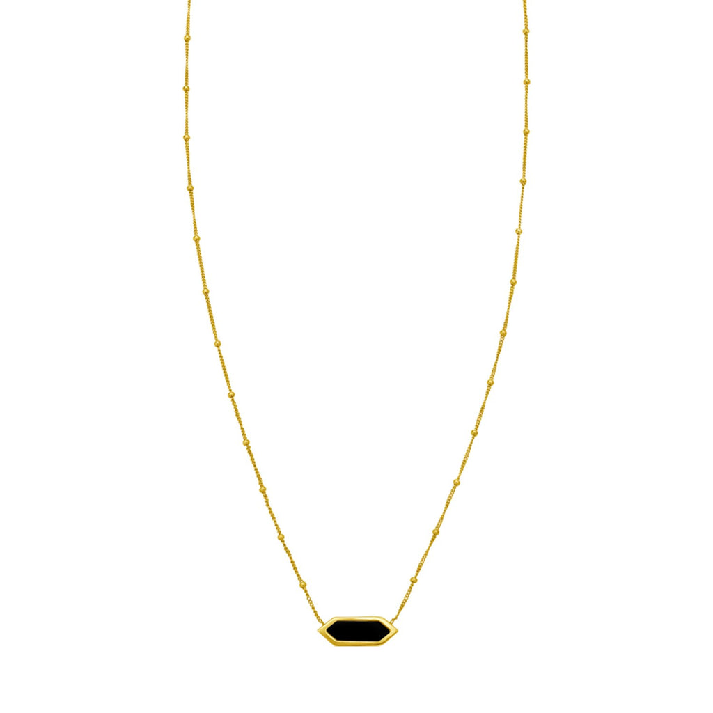 14K Yellow Gold Hexagon Onyx Pendant Necklace