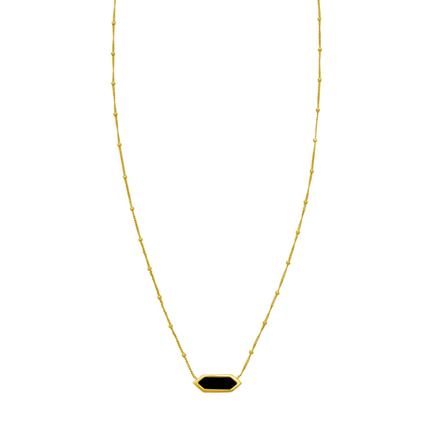 14K Yellow Gold Hexagon Onyx Pendant Necklace