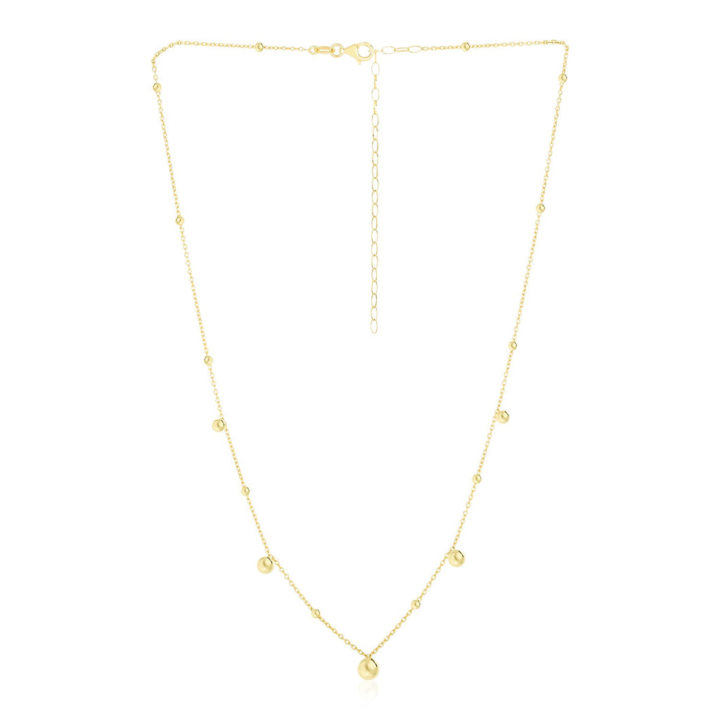 14k Yellow Gold High Polish Beaded Stations Necklace