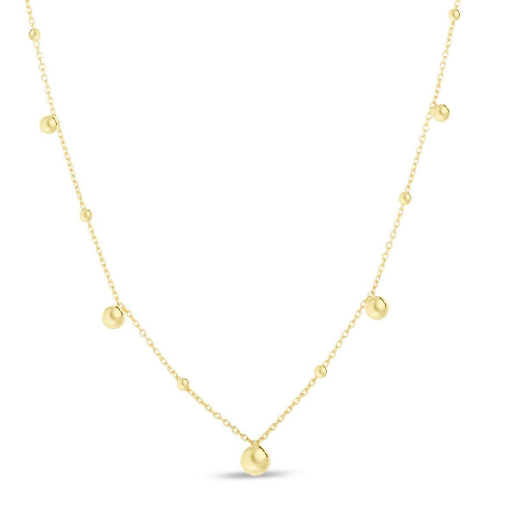 14k Yellow Gold High Polish Beaded Stations Necklace