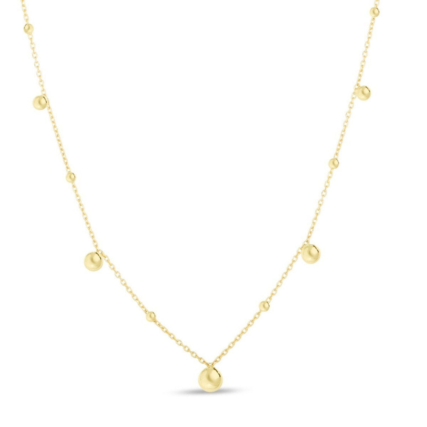 14k Yellow Gold High Polish Beaded Stations Necklace