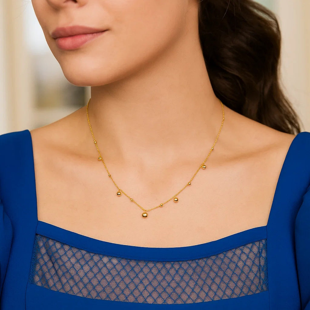 14k Yellow Gold High Polish Beaded Stations Necklace