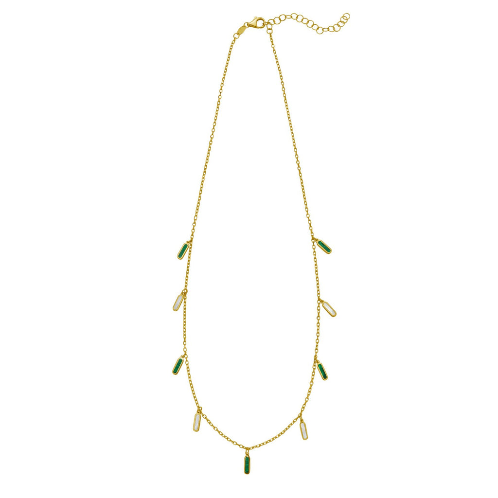 14K Yellow Gold Malachite And MOP Inlay Station Necklace
