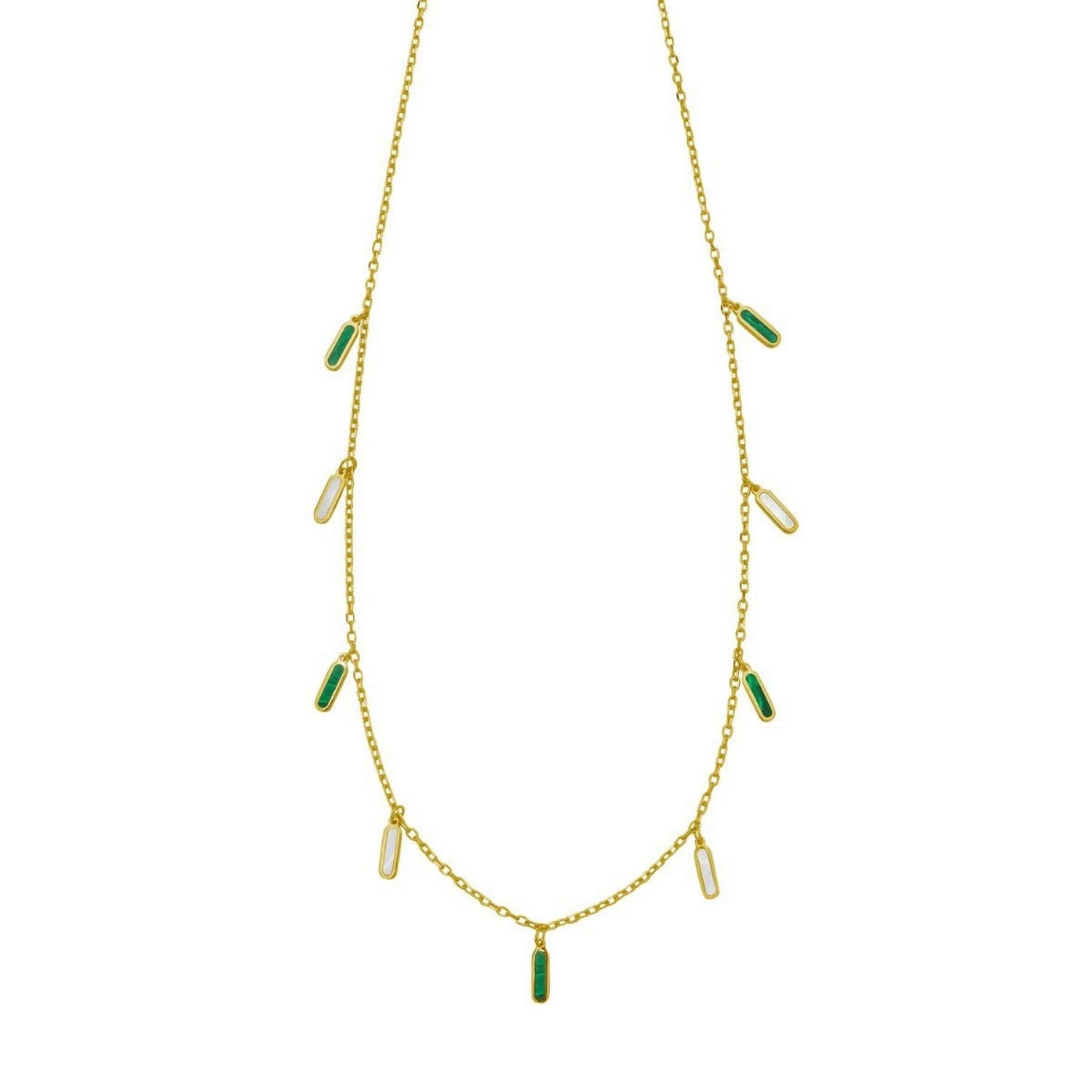 14K Yellow Gold Malachite And MOP Inlay Station Necklace