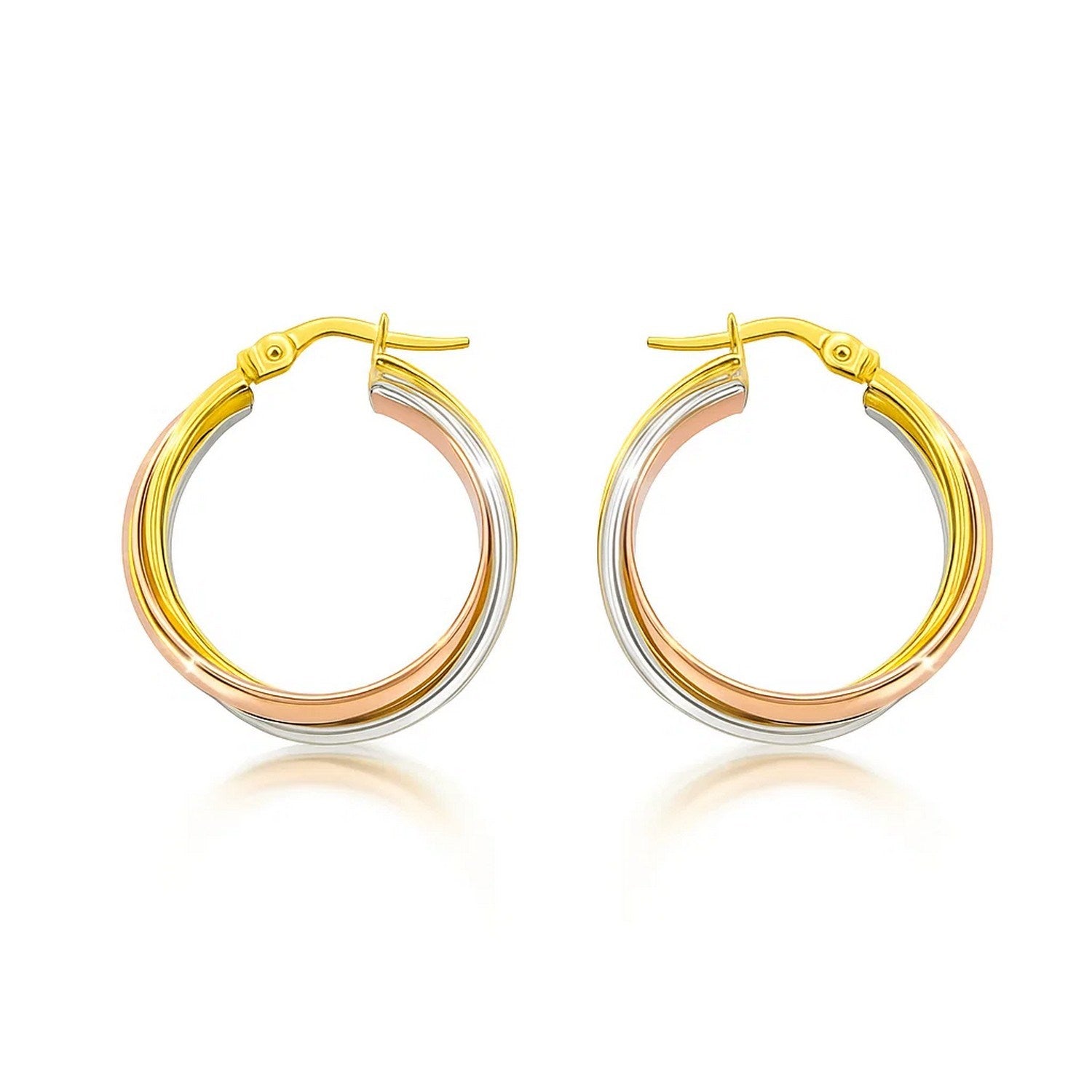 14K Tri Color Gold Woven Hoop Earrings
