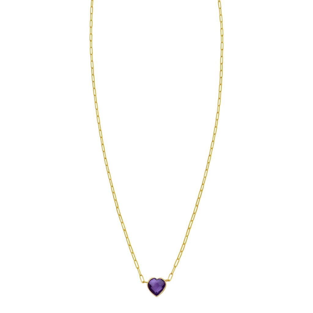 14K Yellow Gold Amethyst Heart Necklace (1.50 mm)