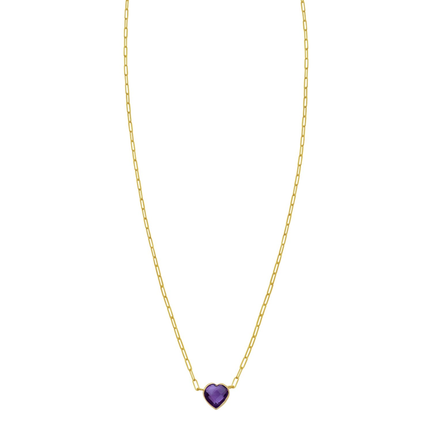 14K Yellow Gold Amethyst Heart Necklace (1.50 mm)