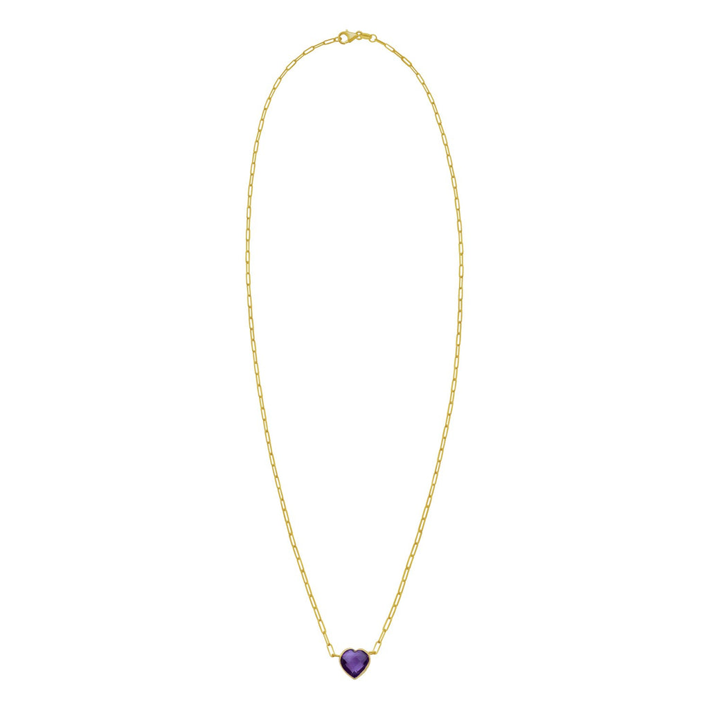 14K Yellow Gold Amethyst Heart Necklace (1.50 mm)