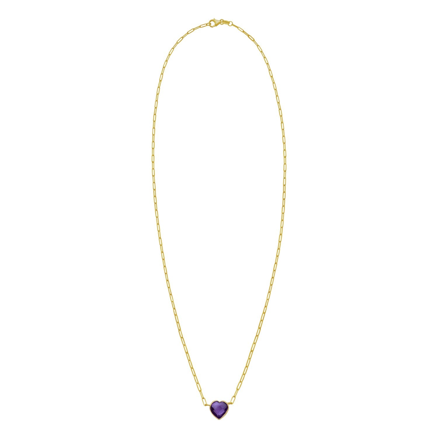 14K Yellow Gold Amethyst Heart Necklace (1.50 mm)