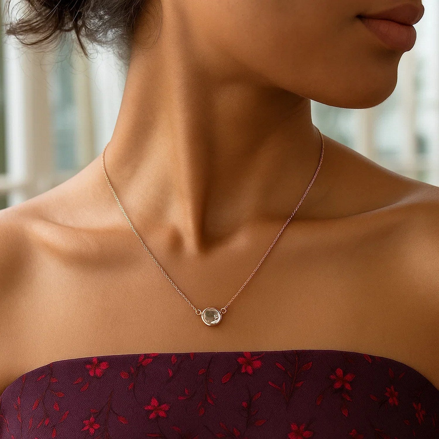 14k Rose Gold 17 inch Necklace with Round White Topaz