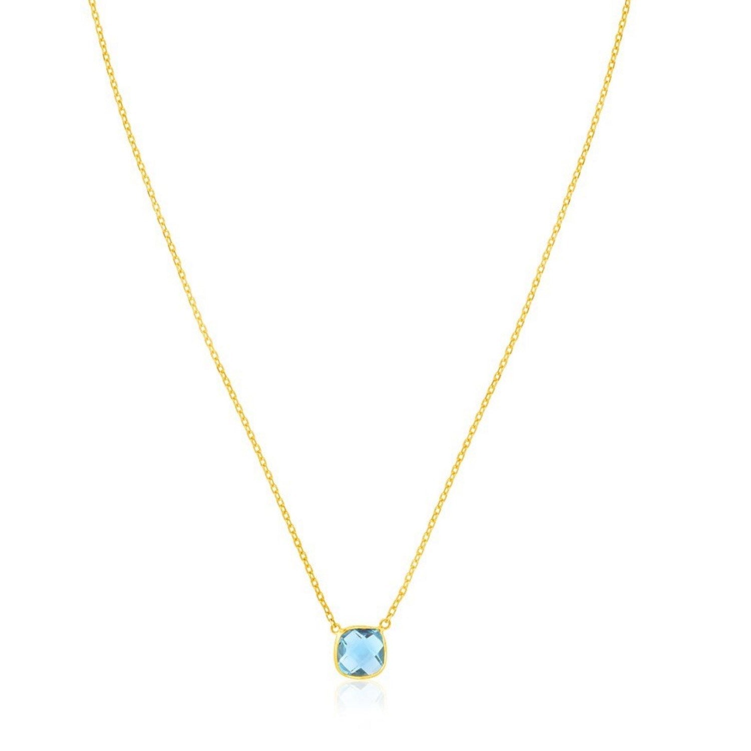 14k Yellow Gold 17 inch Necklace with Cushion Blue Topaz
