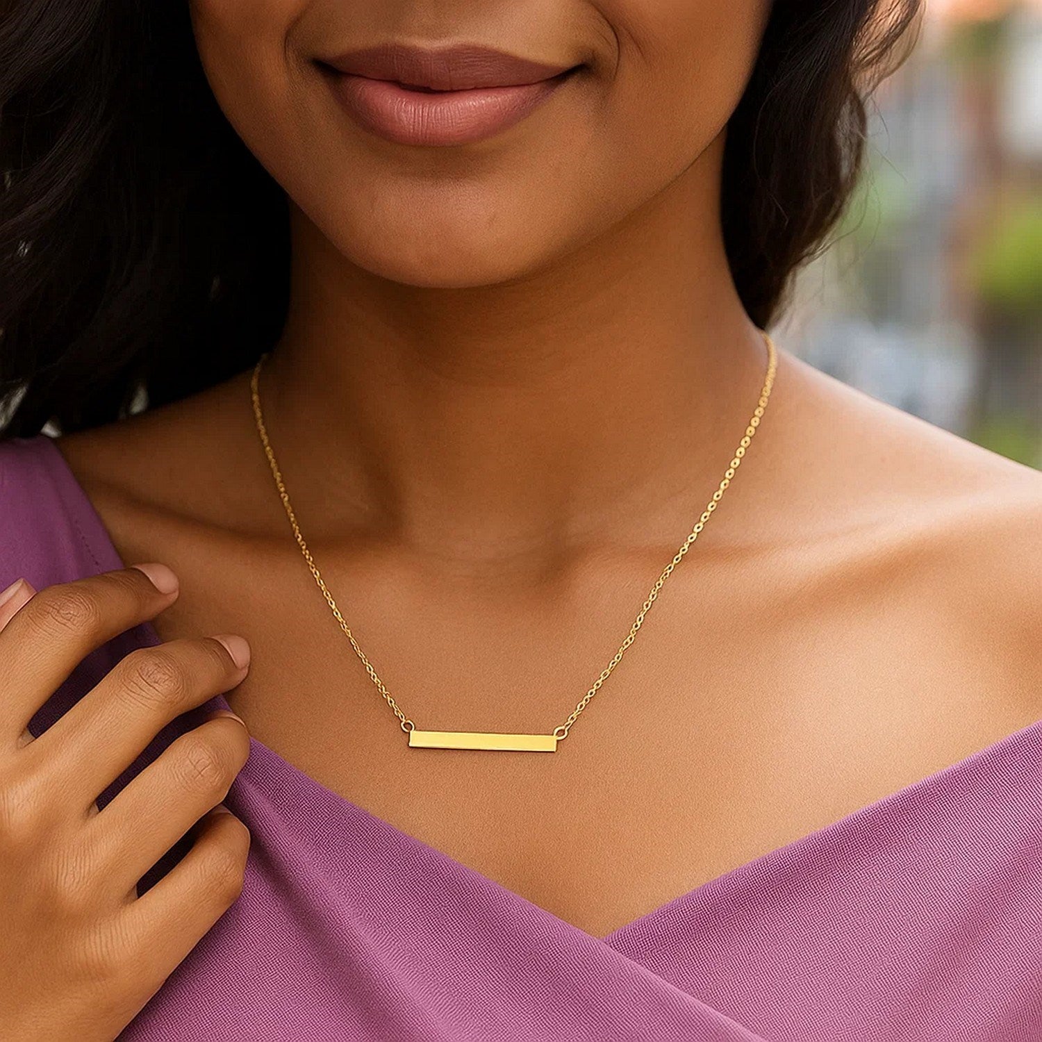 14k Yellow Gold Chain Necklace with a Shiny Flat Bar